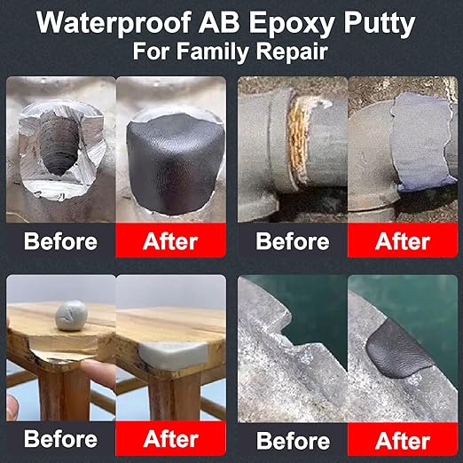Grey Metal Epoxy Putty for Repair, 2 Part 16Oz Wood Filler Fast Repair Pool Putty for Leaks Underwater Self-Hardening Clay for Metal, Wood, Tile, Plastic, Ceramics AB Epoxy Clay for Sculpting