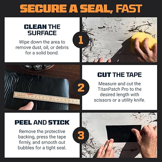 TITANPATCH PRO Waterproof Sealant Tape – Black 4" x20' – Stops Leaks Fast & Stays Sealed for 15+ Years – Sticks to RVs, Roofs, Pools, Boats, Gutters – Built for Harsh Weather (-40°F to 190°F)