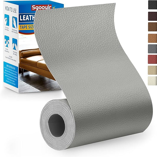 Leather Repair Patch Tape Kit, 4" x 63" Self Adhesive Leather Repair Patch for Furniture, Vinyl Leather Repair Kit for Car Seat, Chairs, Couch, Sofa, Boat Grey