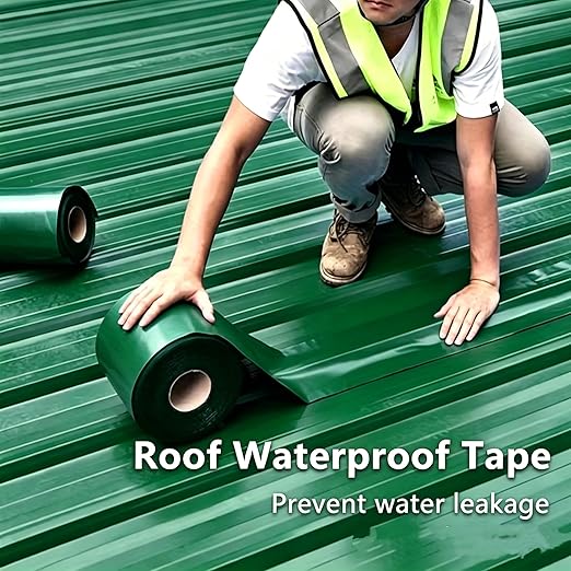 Waterproof Sealant Tape Self Adhesive Rubberized Asphalt Tape for RV Roof Metal Roof Corrugated Roof Leak Repair UV Resistant Heavy Duty Waterproofing Membrane (Green, 7.874in*196.85in)