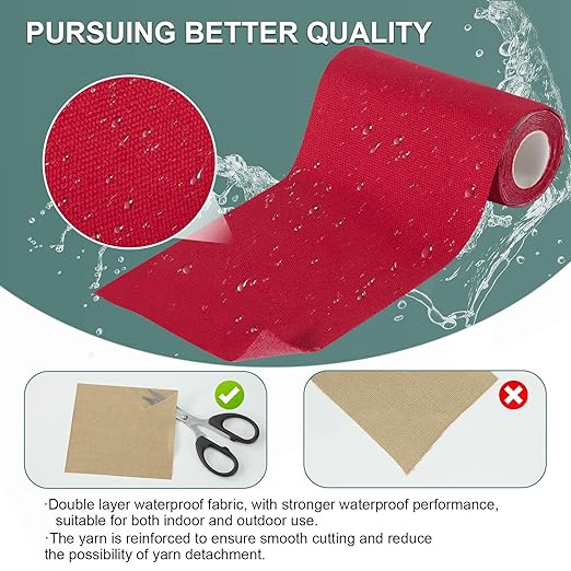 Linen Canvas Repair Tape, 4×63 Inches Red Waterproof Self-Adhesive Patch for Outdoor Gear, Durable Fabric Tape for Boat Covers, Tents, Couch,Sofas, Sun Shades, Awnings, and Lounge Chairs