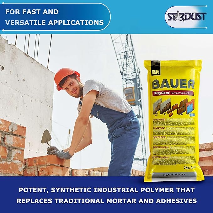 Bauer Instant Polymer Cement - Ready-to-Use Alternative to Mortar & Adhesives - Versatile Concrete & Stone Tile Crack Repair & Brick Repair, Convenient, Durable & Easy to Store - 2kg