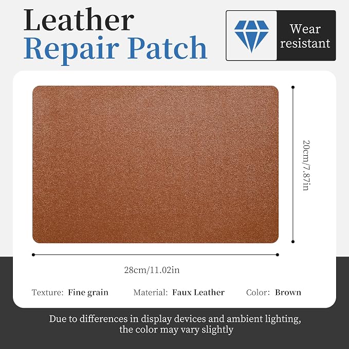 Fadoub Leather Repair Patch Tape Self-Adhesive, 8x11In Heavy Duty Vinyl Patch, Leather Repair Kit for Furniture, Sofa, Couch, Office Chair, Car Seat, Car Interior(Brown-Fine Grain)