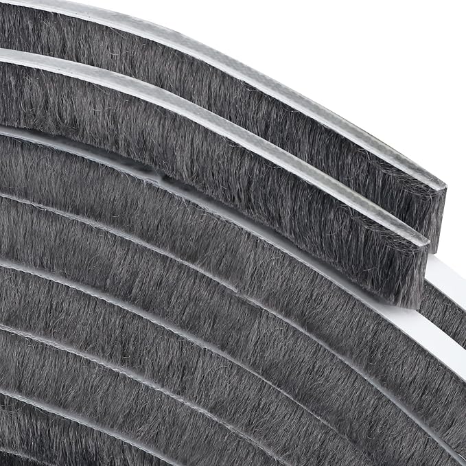 Brush Weather Stripping 0.6in(T) x 0.4in(W) x 33FT Grey Door Seal Strip for Door Frame, Sliding Glass Door Draft Stopper Window Soundproofing Bristle Door Sweep Weatherstripping