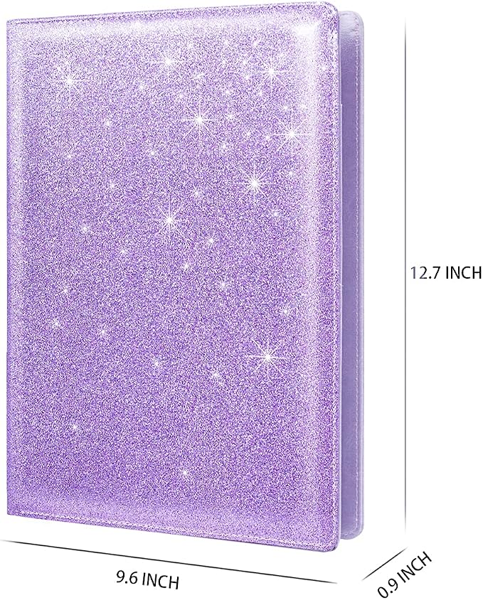 Padfolio/Resume Portfolio Folder for Women,WAVEYU Cute Pink Padfolio Cover Folder, Conference/Legal Document Organizer with Letter/A4 Size Clipboard, Document Sleeve,Glitter Purple