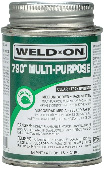 Weld-On 10260 790 Multi-Purpose Medium-Bodied High Strength Solvent Cement - Fast-Setting and Low-VOC, Light Amber, 1/4 Pint (4 fl oz)