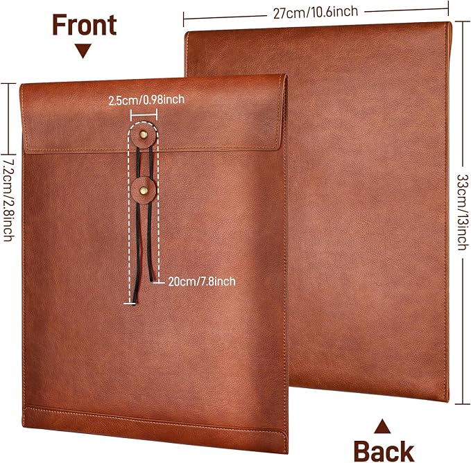 Brown PU Leather File Folder for Documents,Important Document Folder with String Tie,Laptop Sleeve Notebook Case,Leather File Organizer,A4 Envelopes Filing Folder