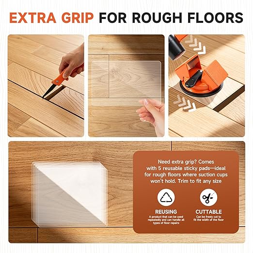 Floor Gap Fixer Tool with Mallet, 45° Impact Design Laminate Flooring Tools, Floor Suction Cup Tool for Gaps with Cleaning Scraper & 5 Sticky Pads for Laminate, Lvp, Vinyl Plank Flooring
