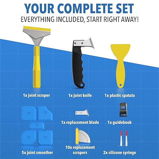 Caulking Tool [23-Piece Kit] Professional Stainless Steel Scraper, Silicone Remover & Finisher Tools [10 Blades + 5 Finishers] Heavy Duty Set for Bathroom & Kitchen