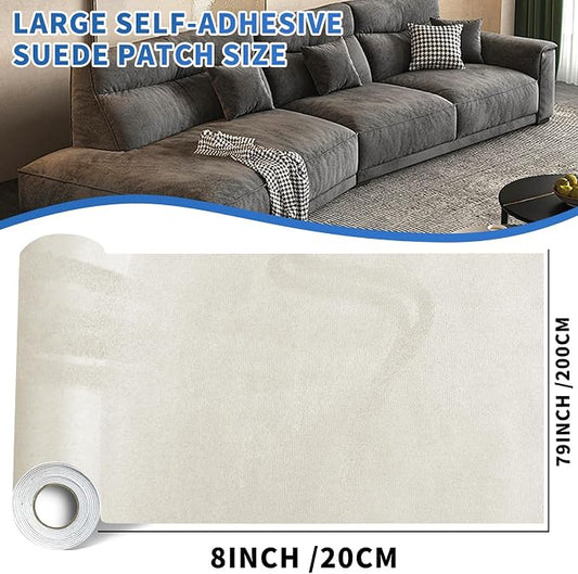 Suede Repair Patch, Large Faux Suede Leather Fabric，Self-Adhesive Fabric Patches for Furniture, Couch, Sofa, Car Interior, Shoes, Hand Bag, Jewelry Boxes ﻿ (Beige, 8x79 inch)