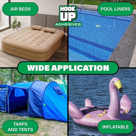 HOOK UP Vinyl Cement – Waterproof Pool Liner Repair Glue for Vinyl & PVC, Fast-Drying Flexible Contact Cement for Inflatables, Air Mattresses, Boats, Tarps, Hot Tubs & Pool Patch Repairs (8 oz)