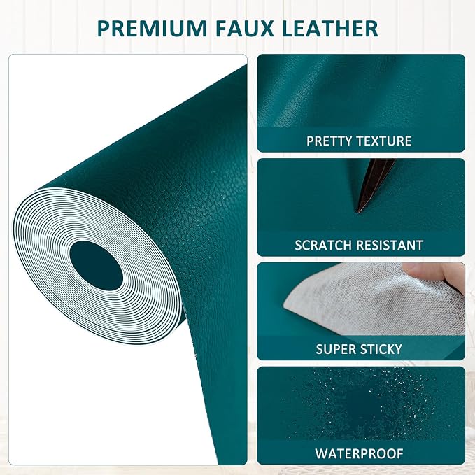 AOOTOOLINK Leather Repair Patch 17X237 Inch Self Adhesive Leather Repair, Large Leather Repair Tape for Couches, Furniture, Car Seats, Cabinets, Sofa, Handbags (Haze Blue, 17X237 Inch)