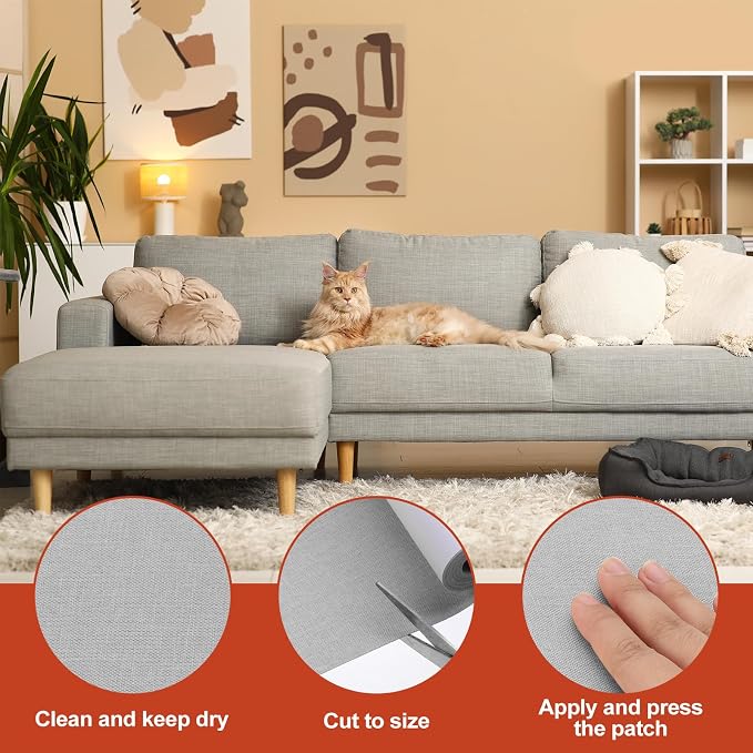 PATIKIL 70x4.4 Inch Linen Repair Tape, Repair Fabric Patch Self Adhesive Couch Patch Line Repair Patch for Furniture Sofa Car Seats Office Chairs, Beige Gray