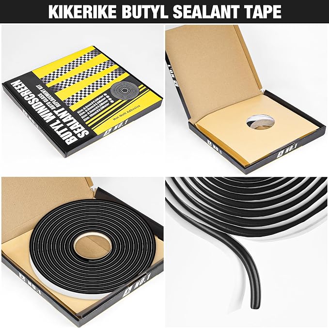 Butyl Rubber Tape Headlight Glue Sealant Rope 14.8Ft Diameter 9mm Putty Foam Strip Caulk Sealer for Automotive (Car RV Truck Marine) Window Door Windshield Sealing - Black, 2 Roll