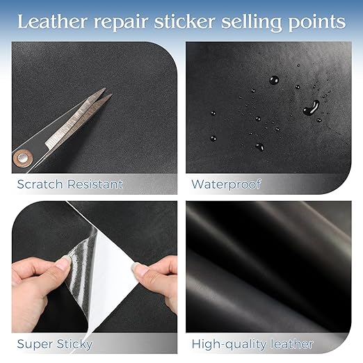 BSZHTECH Leather Repair Tape Self-Adhesive Leather Repair Patch for Couch Furniture Sofas Car Seats Advanced PU Vinyl Leather Repair Kit(Black, 23.6 X 79 inch)