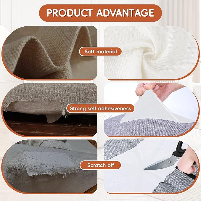 Linen Fabric Repair Tape 16x79 Inch, Self Adhesive Couch Patch Repair Fabric Tape for Furniture, Linen Patch Kit for Couch, Carpet, Upholstery, Chair, Sofa, Cushion, Bag (Beige White)