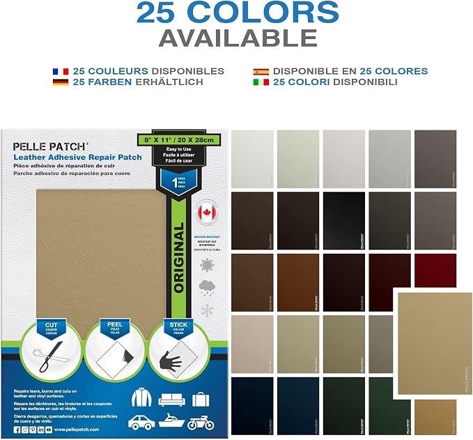 Leather Tape for Car Seat Repair - 25 Colors Available - Original 8x11 - Light Yellow