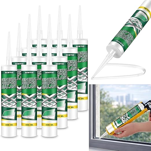 12 Pack Clear Silicone Sealant Caulk, 10.1 oz 100% Waterproof Silicone Sealant Adhesive Clear Caulk Tool for RV Marine Home Window Roof Door Kitchen Bathroom Bathtub Shower Auto Leakproof Seal
