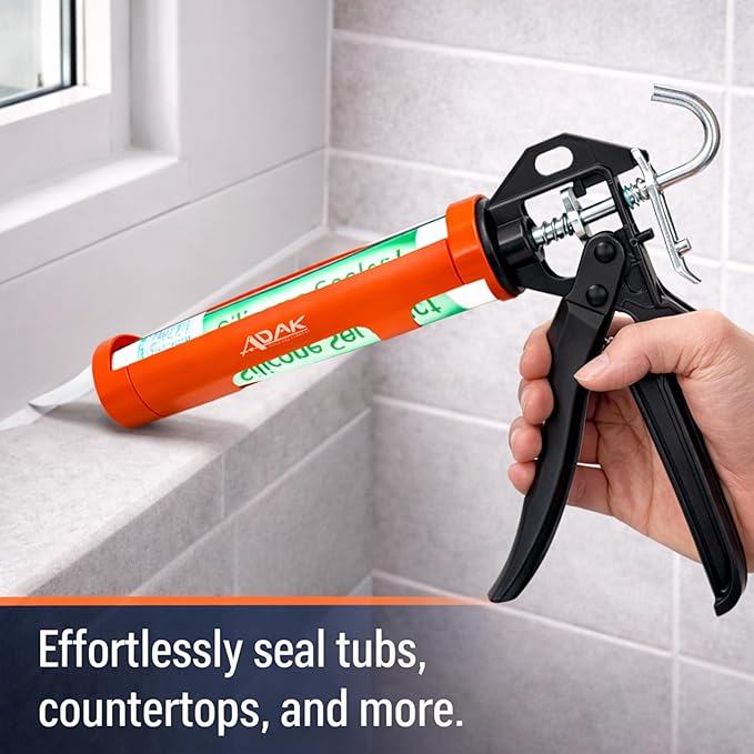 ADAK - Professional Caulking Gun, 12:1 Thrust Ratio, Caulking Gun No Drip, Hand Tool for Silicone & Sealant Application, Smooth Pressure Caulk Gun, Caulking Gun Tool