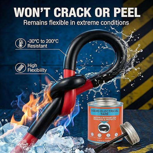 Liquid Electrical Tape, 5.29OZ, Waterproof, UV Resistant, Airtight Seal, Extreme Temperature Flexible, Corrosion Proof, Integrated Brush, Marine Automotive Household