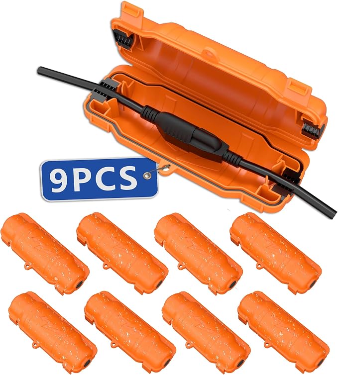 9 Pack Outdoor Extension Cord Safety Cover with Waterproof Seal IP54 Water-Resistant, Weatherproof Electrical Connection Box with 2 Latches, Plug, Socket, Holiday Decoration Light, Orange
