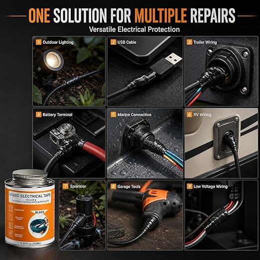 5.29 oz Liquid Electrical Tape Quick-Drying Insulating Glue with Brush Cap - Quick-Dry Waterproof Sealant for Wires, Cables, Connectors, Outdoor & Automotive Electrical Equipment (Black)