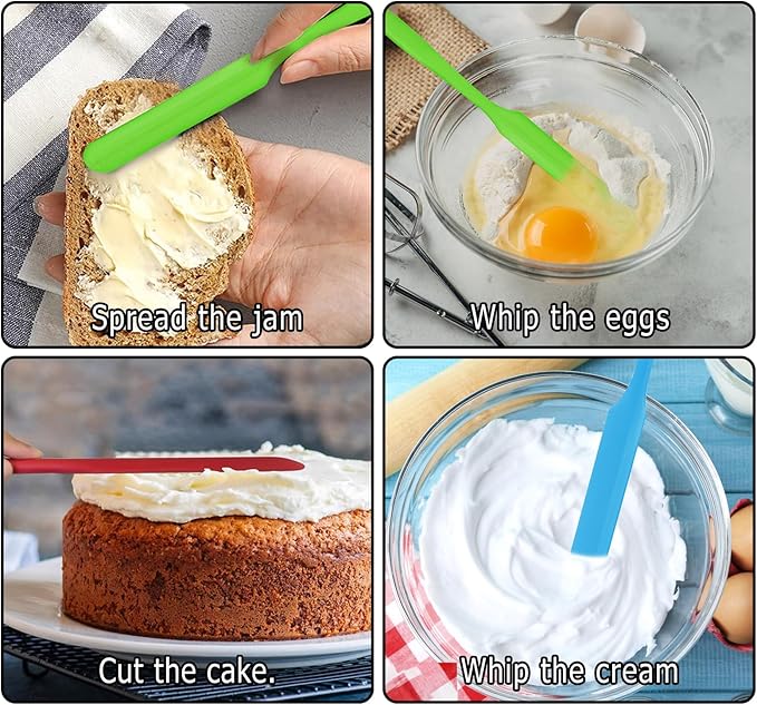 3pcs Silicone Jar Spatula Heat Resistant Kitchen Spatulas with Long Handle, Jam Spreader Cake Cream Butter Spatulas Mixing Batter Scraper for Jars Baking Cake Icing(Blue&Red&Green)