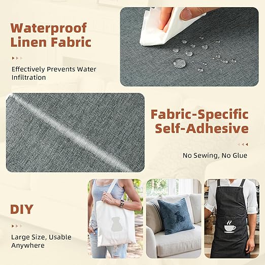 Linen Repair Patch, Large Self-Adhesive Fabric Repair Tape, Linen Fabric Repair Patch for Couch, Furniture, Car Interior, Sofa and Cushion(Dark Blue, 3.5X79 Inch)