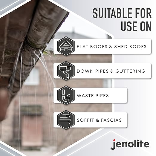 JENOLITE Stop Leak Sealer Spray White 400ml. Waterproof Sealant for Gutters and Flat Roofs. Leak Sealer for Pipe Leaks & Surface Crack, Indoor & Outdoor Repair Spray. Made in Britain