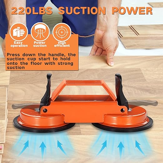 REXBETI Floor Gap Fixer Tool, Plank Gap Repair Kit, Double Suction Cup Laminate Flooring Tool, Double 45° Striking Surface, 20pcs Sticky Pads for Fixer Laminate/Vinyl Flooring/Hardwood, Grip Handle