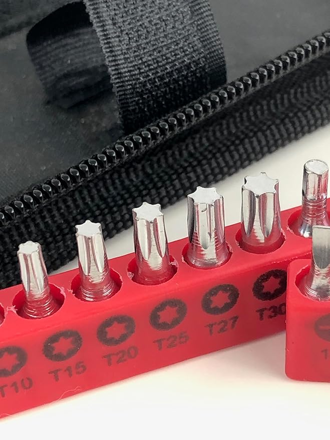 Apollo Tools 56 Piece Compact Metric Auto Tool Set in Zippered Case, Small Mechanic Tool Set for Car Emergency, Motorcycle Repair on the Road, Great for Travel Tool Needs - Red - DT9775