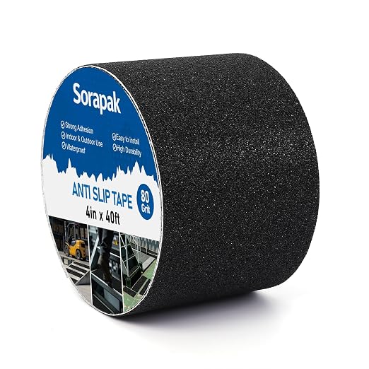 Heavy Duty 4in x 40ft Black Anti Slip Tape, 80 Grit Waterproof Non Skid Grip Tape Roll for Stairs, Ramps, Decks, Boat Decks, Floors, Warehouses & Outdoor Use