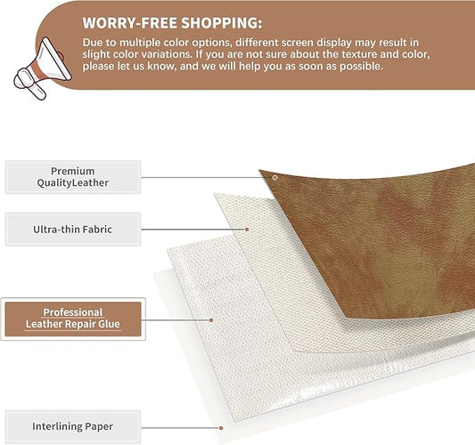 ONine Leather Repair Patch，Self-Adhesive Couch Patch，Multicolor Available Scratch Leather 8X11 Inch Peel and Stick for Sofas, Car Seats Hand Bags Jackets(Irregular Pattern Camel)
