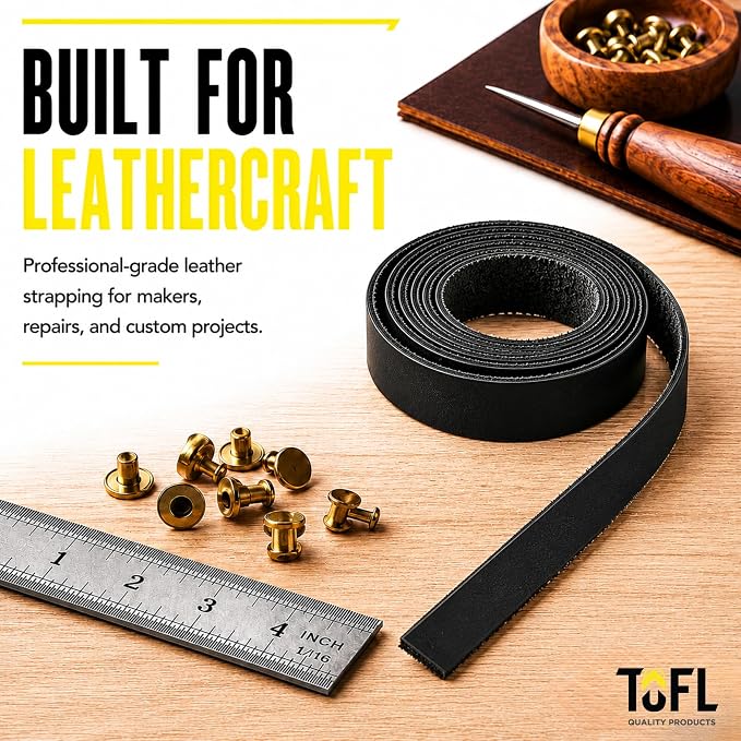 Leather Strap for Crafts & Jewelry | 72 Long × 5/8" Wide × 1/8" Thick (7-8oz) | Genuine Leather Strips for Crafts, Projects or Repairs - Black | 5-Pack