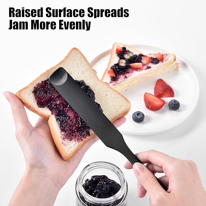Doosu Silicone Jar Scraper Spatula, 600°F Heat Resistant Rubber Scraping Tool for Jam Nut Butter Sourdough, Flexible Skinny Cream Spreader Long Slim Kitchen Spurtle for Jar Blender Bottle (Black)