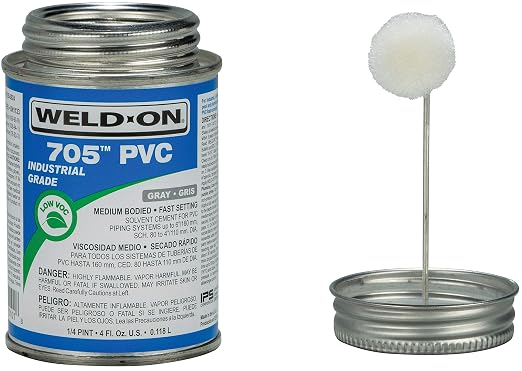 Weld-On 10101 705 Industrial Grade PVC Medium-Bodied High Strength Solvent Cement - Fast-Setting and Low-VOC, Gray, 1/4 Pint (4 fl oz)