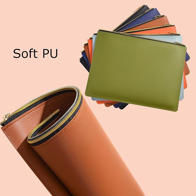 PU Leather A4 File Folder Zipper Document Holder Envelope Folder Case for Receipt Contract (1, Blue)