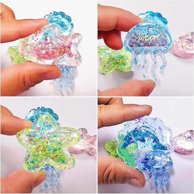 Resin Shaker Molds Set Sea Animals Keychain Charms Pack of 8 Epoxy Silicone Trays Precision Tip Applicator Bottle Kit Bundle