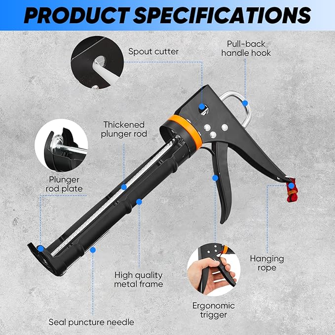 Saker Manual Caulk Gun Kit, Caulking Gun with 11-in-1 Caulking Tool Set, Sealant Finishing Tools and Grout Scrapers for Bathroom, Kitchen and Home Repair