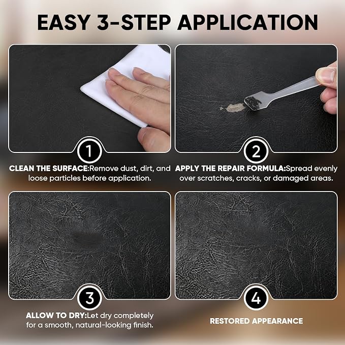 Leather & Vinyl Repair Kit, DIY Color Repair for Cracks,Scratches, Black | Blendable Colors; Flexible Formula; Strong Adhesion; Smooth Finish; Fast Drying; Long-Lasting Repair