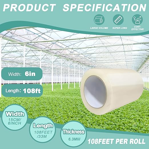 6Inch Heavy Duty Greenhouse Repair Tape 6.3Mil Thick 108Ft-UV & Waterproof PE Patch Tape for Large Cracks,Commercial Farm,Tarps-Instantly Fix Wide Holes & Tears