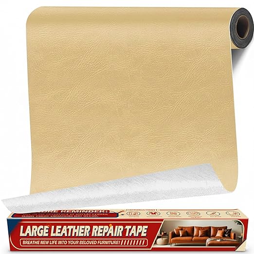 Leather Repair Tape Patch, 17" x 79" Self Adhesive Leather Patches for Furniture,Vinyl Repair Kit for Car Seat, Couch, Chairs, Boat Seat, Sofa Classic Beige