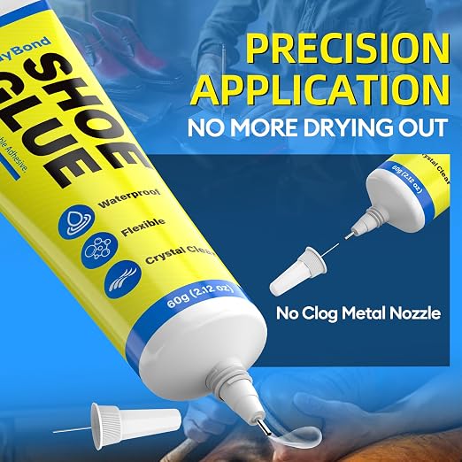 Shoe Glue, Shoe Repair Adhesive Flexible, Waterproof, Clear, Super Strong Glue for Soles, Sneakers, Boots, Leather, Handbags, Soles, Heels - Works on Leather, Rubber, Vinyl, Canvas - 2.1oz