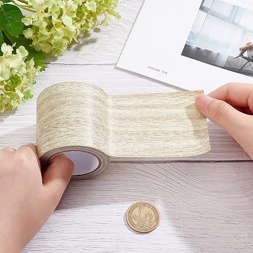GORGECRAFT 2.2 Inch x 15Ft Imitation Woodgrain Duct Tape Wood Textured Adhesive Grain Repair Tape Patch Waterproof for Door Table Chair Furniture Floor Beautification Decoration, Oak Beige