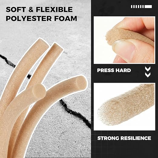 MotiMind 1/2 Inch x 100 ft Foam Backer Rod for Gaps Joints Concrete Crack Filler Caulk Saver Bulk Foam Backing Rod Concrete Filler Rope for Weather Stripping Door Seal (Sandy)