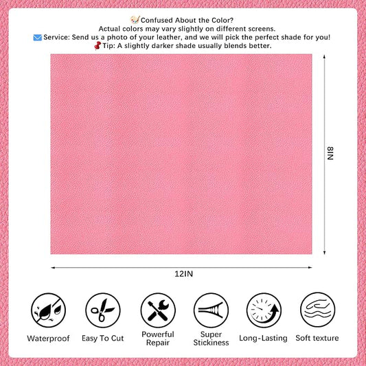2 Pcs Pink Leather Repair Tape, 8x12 Inch Leather Repair Patch Self-Adhesive, Waterproof Faux Leather Patch, Vinyl Repair Tape for Couch, Sofas, Furniture, Office Chair, Car Seats