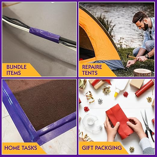 Colored Duct Tape, 2 Rolls Heavy Duty Purple Duct Tape 9 Mil x 2 Inch x 25 Yards Flexible, Strong, No Residue, Waterproof and Tear by Hand, Multi-Use for Indoor & Outdoor Repairs