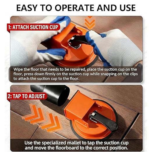Floor Gap Fixer Tool – Heavy Duty Flooring Gap Repair Kit with Vacuum Suction Cup & 3 PCS Reusable Sticky Pads, Plank Grabber for Laminate, Wood, Vinyl, Tile Floor – DIY Gap Closure Tool