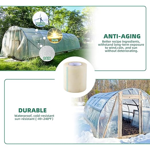 Greenhouse Repair Tape, 6.3 mil Thickness Greenhouse Plastic Tape, Clear UV Resistant Greenhouse Sheeting Coverings Film Tape(2inX263ft)