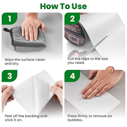 Awning Covers & Tarp Repair Tape - Waterproof Self Adhesive Patch Repair Kit | Patch Tapes for Awnings, Outdoor Canopies, Patio Window Awnings, Gazebos, Tents, RV, Canvas, Boat Covers (White, 5 Inch)